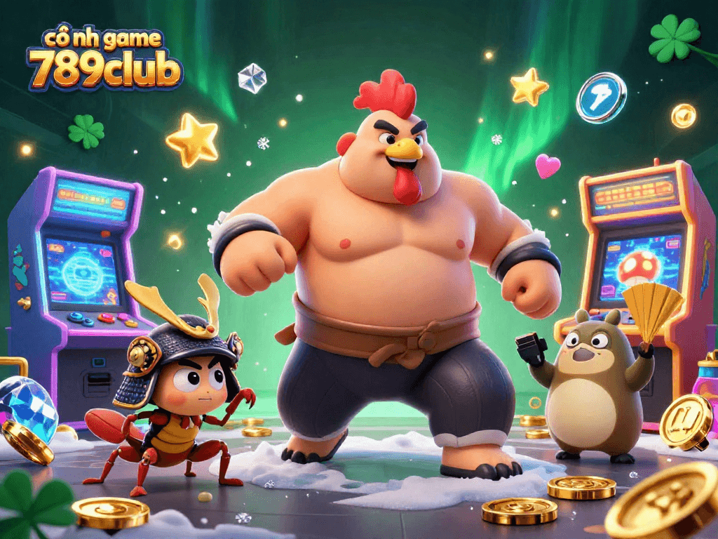 Engage with the exciting cổng game 789club as colorful arcade games meet vibrant summoning characters in this captivating illustration.