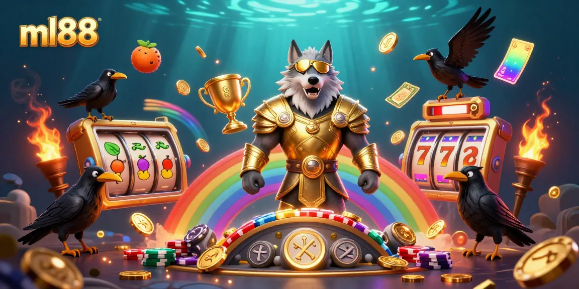 Engage with the vibrant ml88 gaming universe featuring Odin and ravens amidst dynamic casino elements.