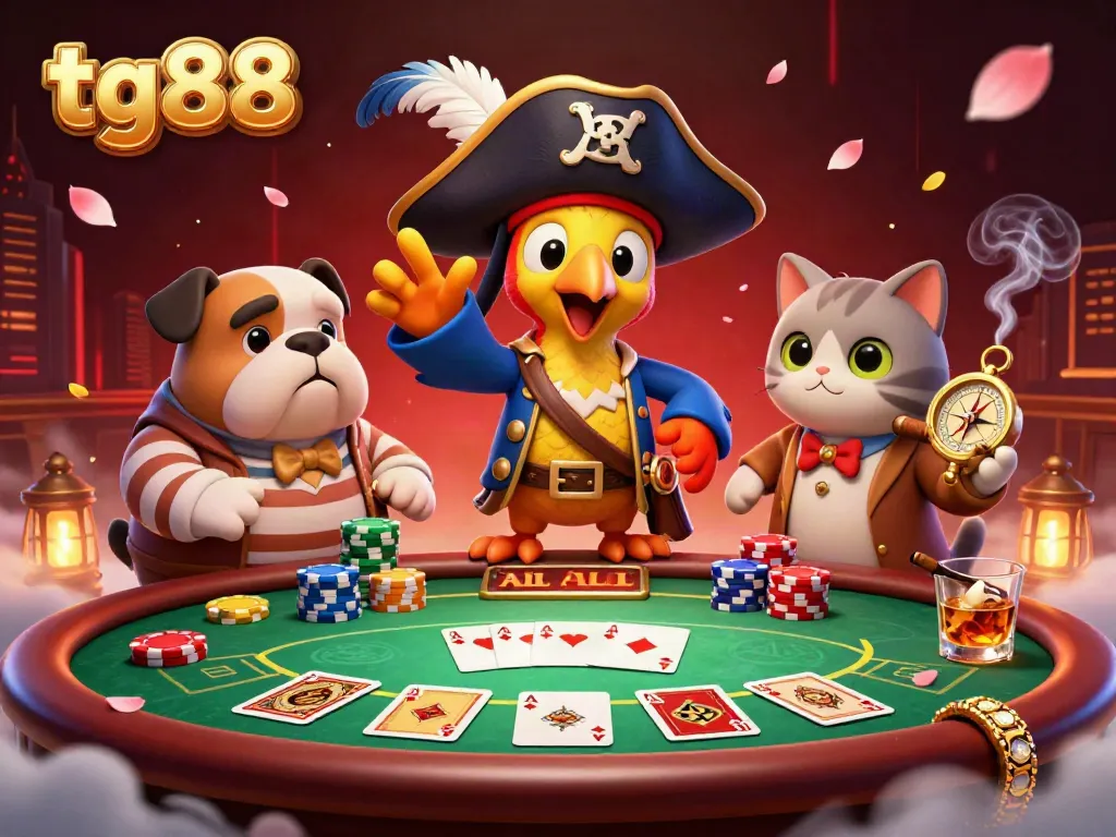 Engage in thrilling poker action at tg88 with dynamic characters and vibrant game elements, highlighting the excitement of online gambling.