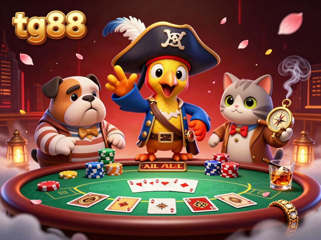 Engage in thrilling poker action at tg88 with dynamic characters and vibrant game elements, highlighting the excitement of online gambling.