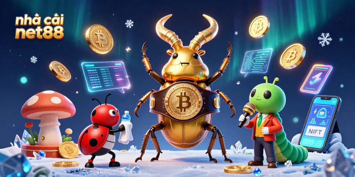 Engage with nhà cái net88 through a vibrant 3D casino scene full of action and crypto elements.