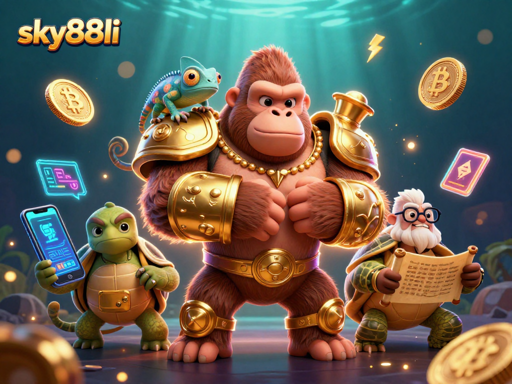 Engage in thrilling gameplay at sky88li, featuring colorful characters and exciting crypto elements.