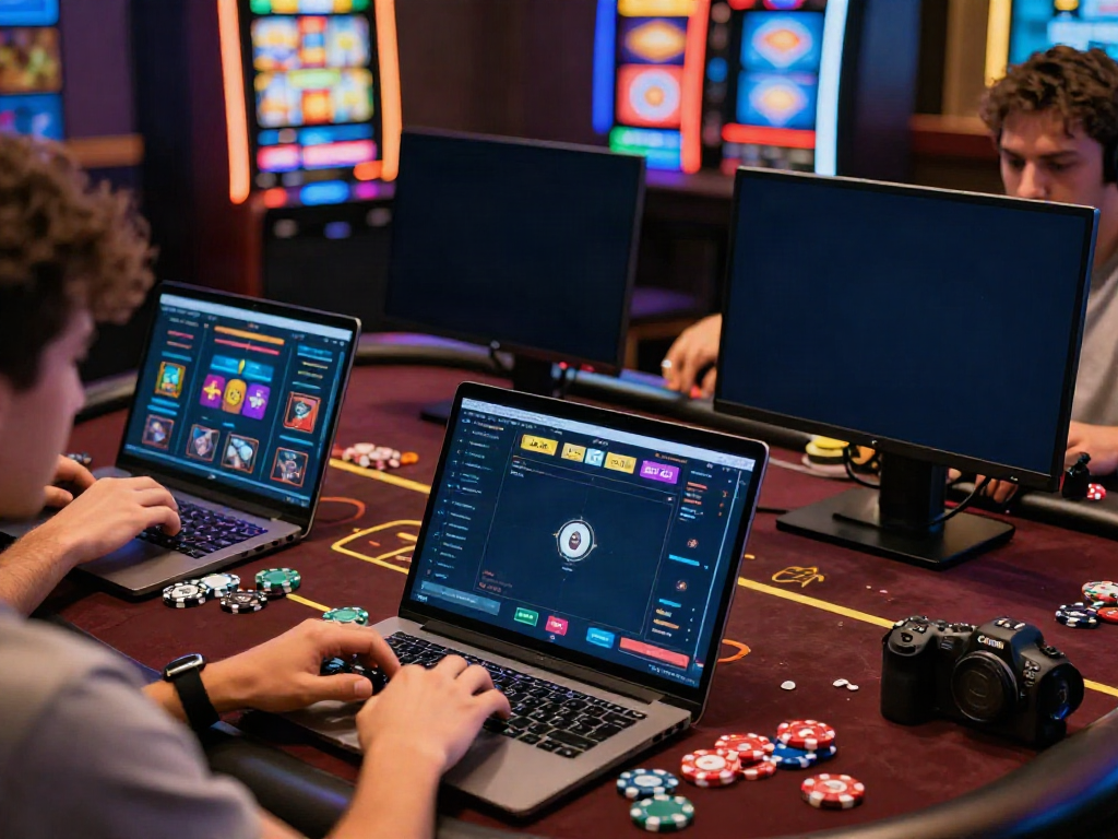 Engaging DA88 online gaming scene with players immersed in a digital casino environment, showcasing vibrant technology and gaming elements.