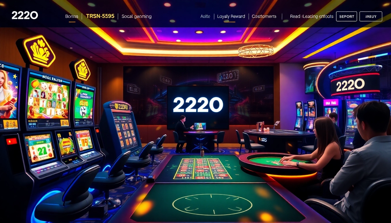 Dynamic gaming scene at 222O showcasing vibrant slots and live dealers.