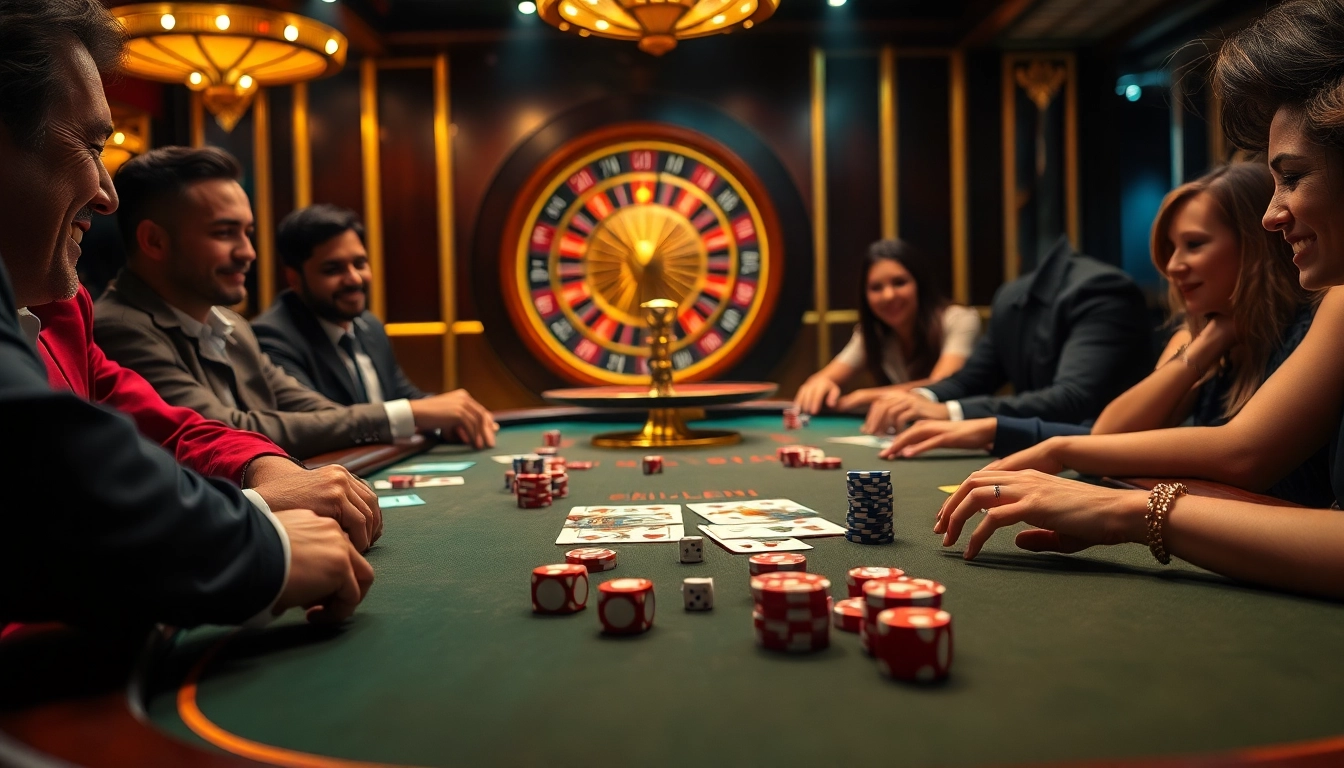 Experience the excitement of Nhà cái 32win with poker players at a luxurious casino table.