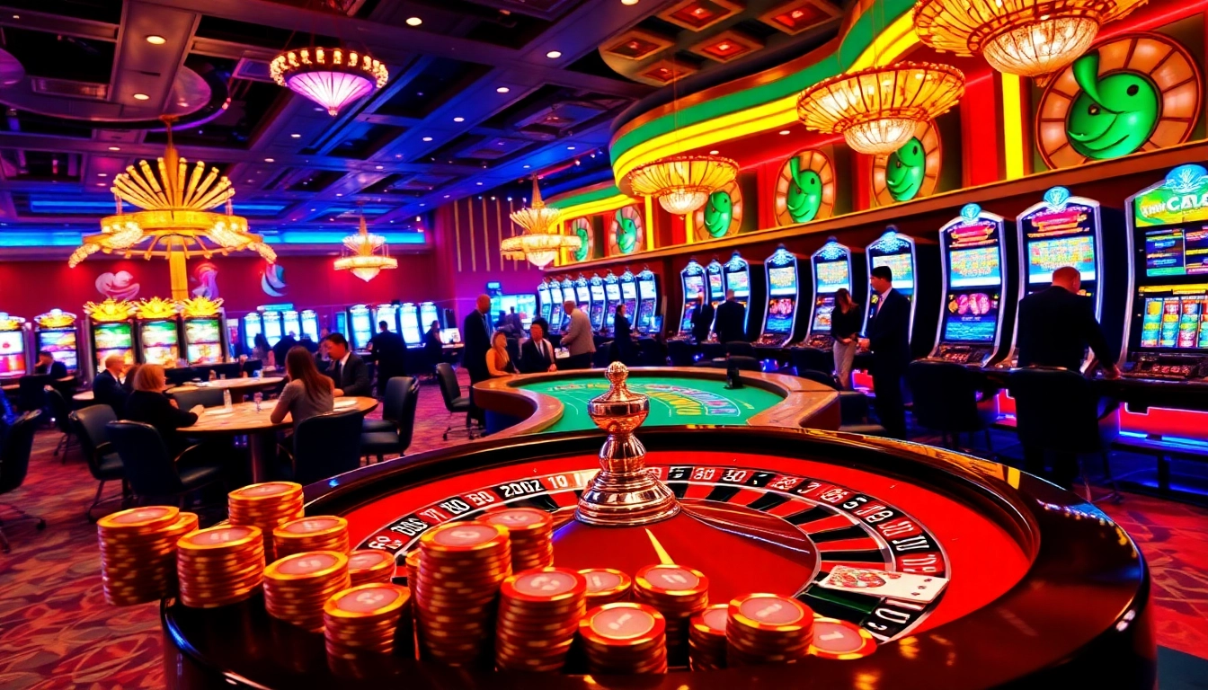 The vibrant casino atmosphere at https://bem88.io/ showcases players engaging at a roulette table with glimmering chips.