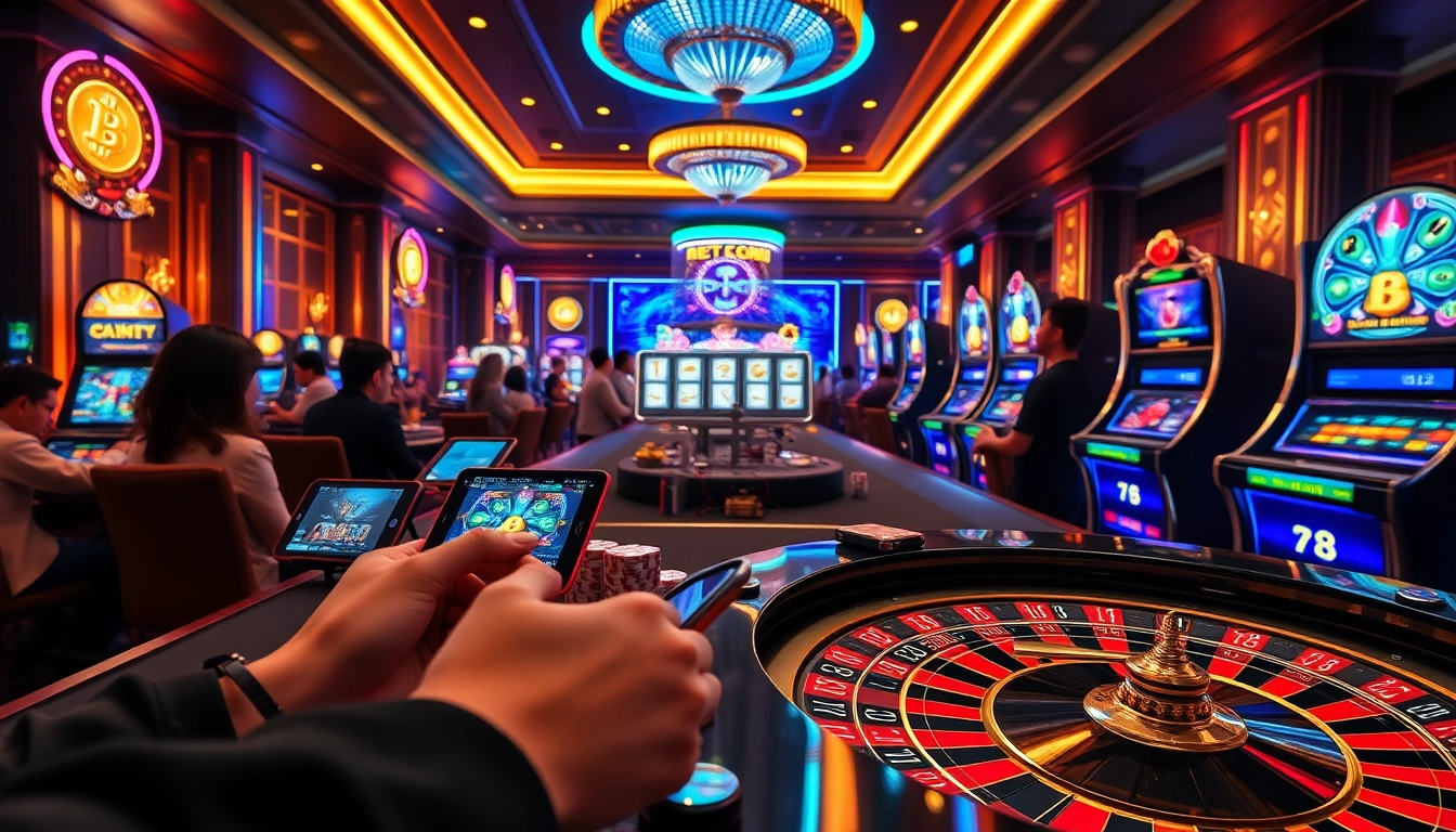 Excited players engaging in crypto online casinos at a virtual gambling table with vibrant graphics.