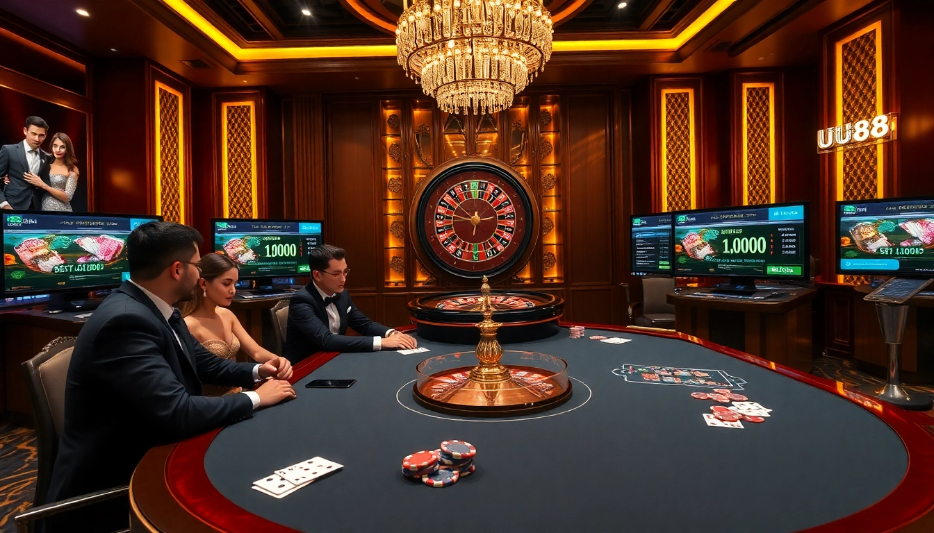Experience thrilling gameplay at UU88 with vibrant casino tables and digital interfaces.