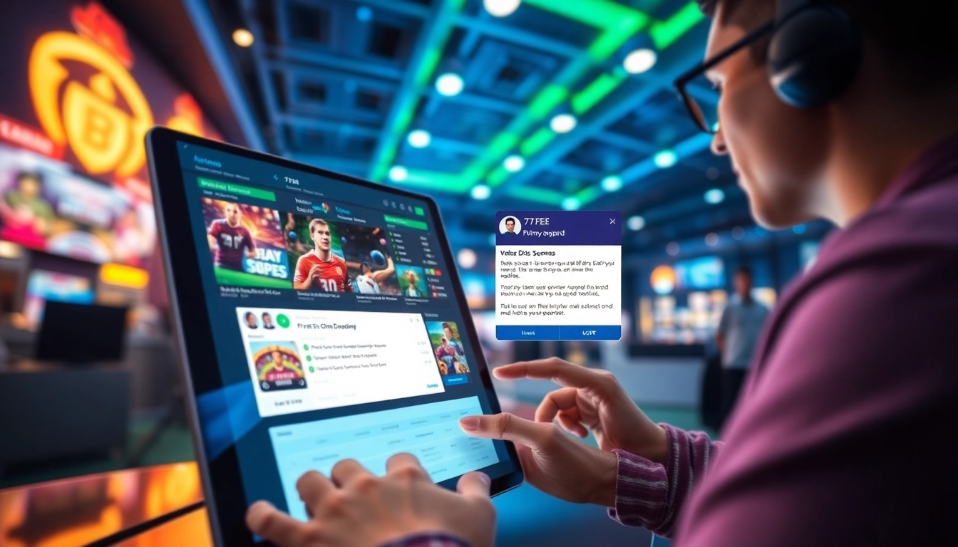 77EE online betting experience with user engaging on a modern platform showcasing sports and casino games.