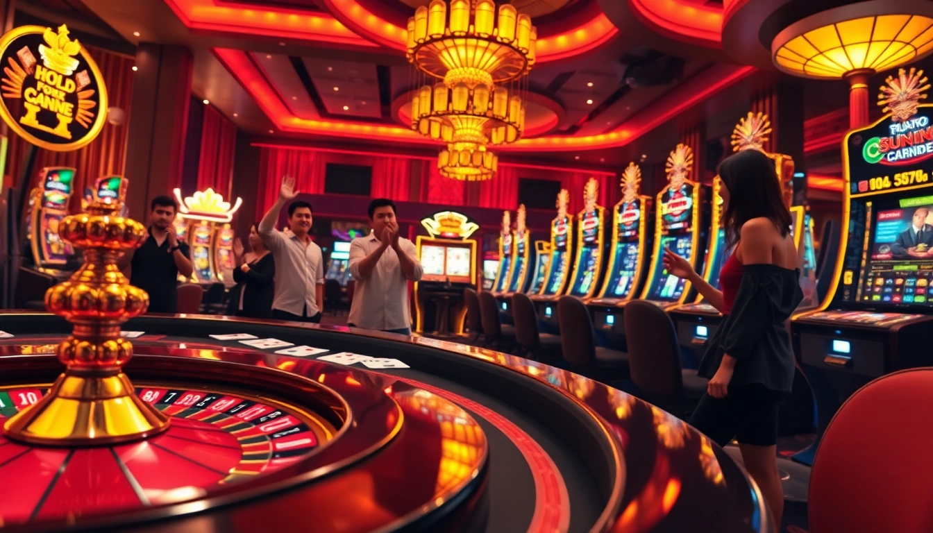 Engage with lode88 ai at a vibrant casino scene filled with poker, roulette, and slot excitement.