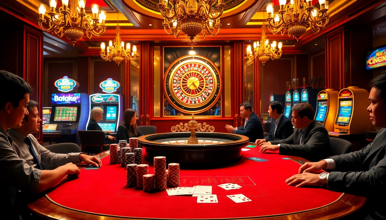 Engaging poker game at https://five88sss.com/ with players and vibrant casino elements.