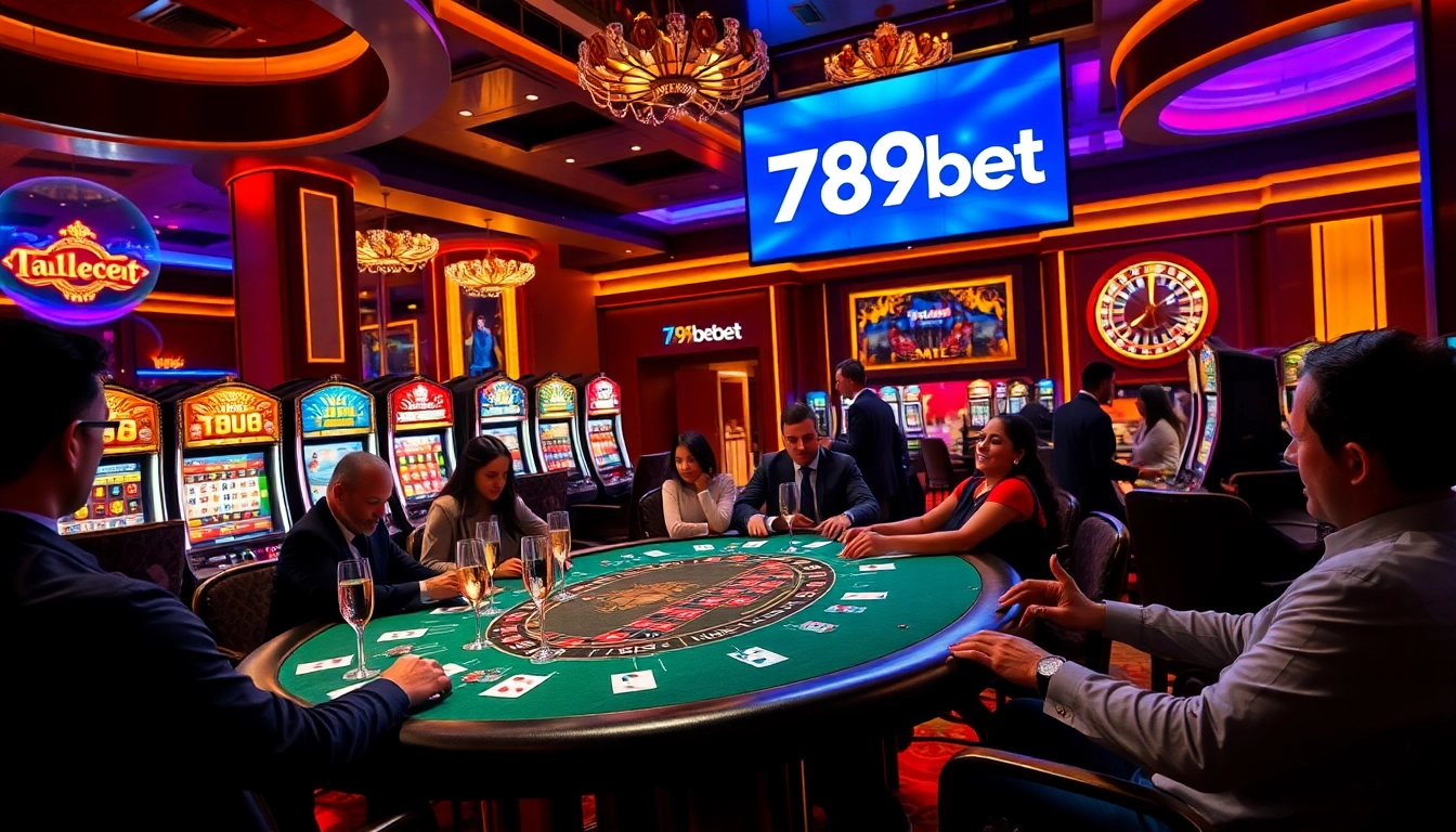 Experience thrilling gameplay at 789bet with dynamic casino tables, poker chips, and vibrant slot machines.