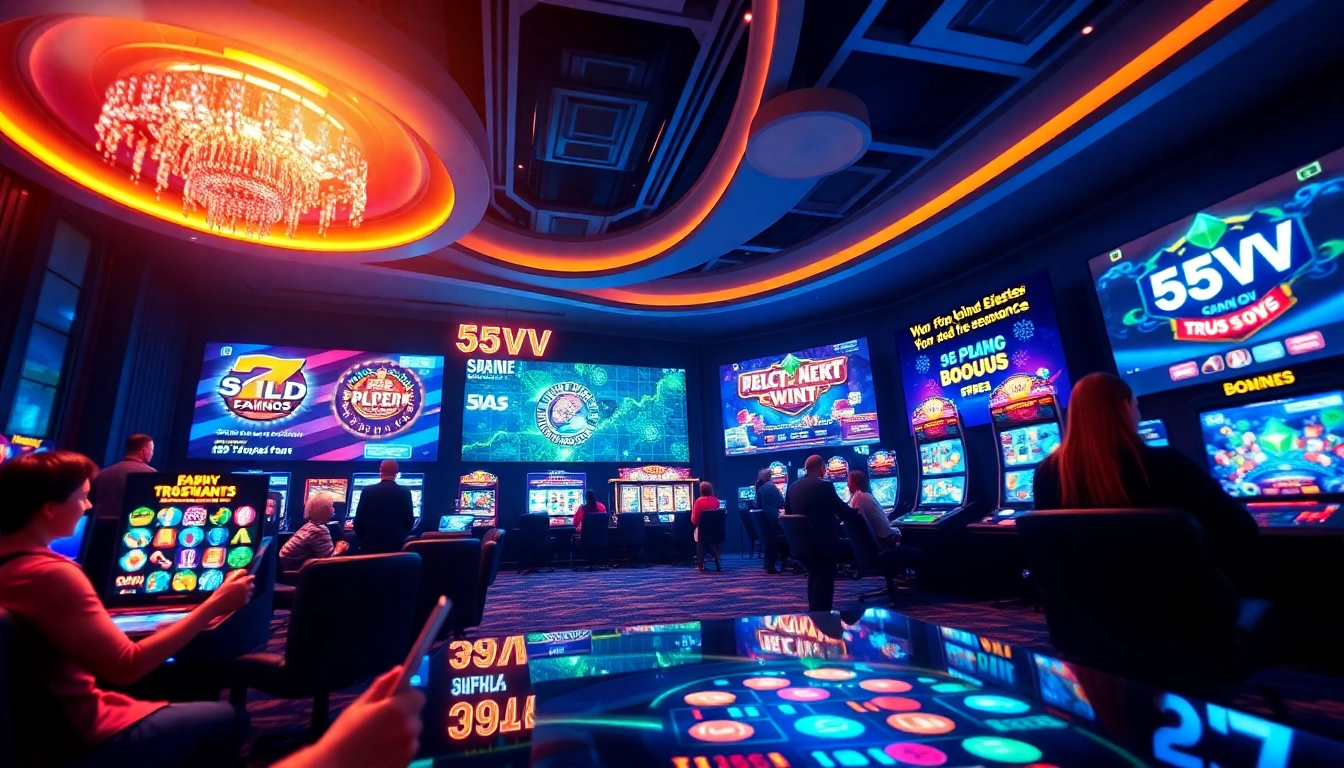 55VV online casino with engaging games and vibrant promotions showcasing the exciting atmosphere of digital gambling.