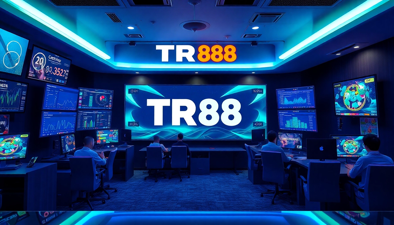 TR88 logo featured in a dynamic online gaming interface with users engaged in various games.