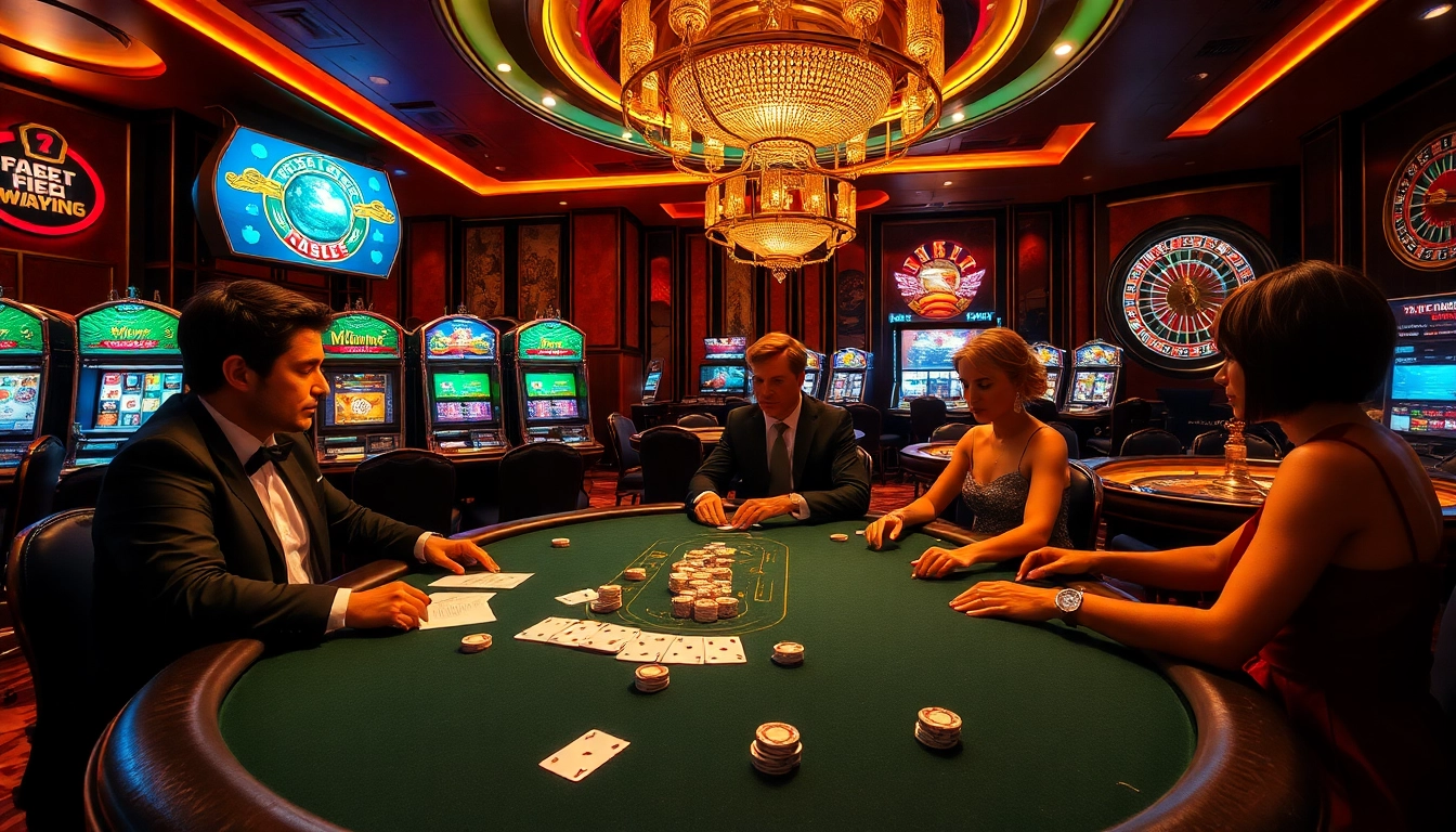 Experience thrilling gameplay and big wins at SLVIP, featuring a stylish casino atmosphere with poker tables and slots.