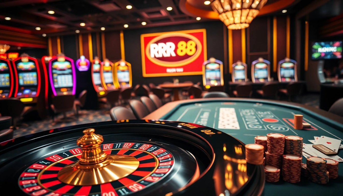 Experience excitement at RR 88 with poker chips and roulette in a vibrant casino setting.