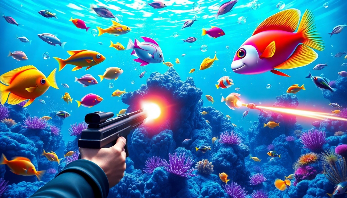 Bắn cá 68win players shooting at vibrant sea creatures in an exciting underwater casino game.