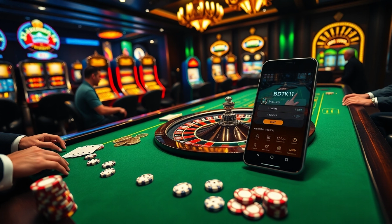 Players enjoying gaming at a roulette table while using the bdtk1 app on a smartphone