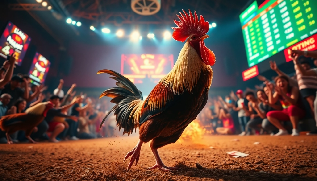 Watch an intense đá gà trực tiếp match as fans cheer while betting slips are placed.