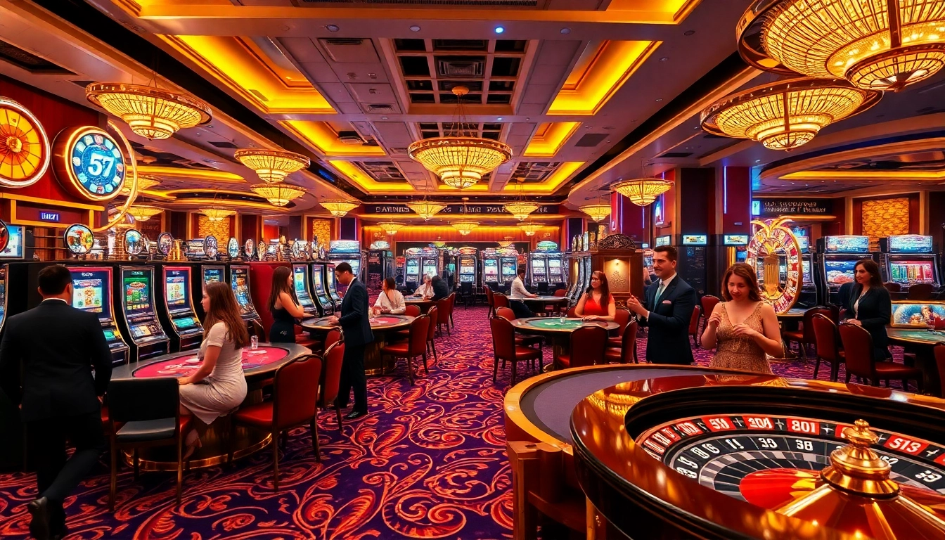 Players enjoying thrilling games at https://fun79vip.com/ casino with vibrant atmosphere and luxury.