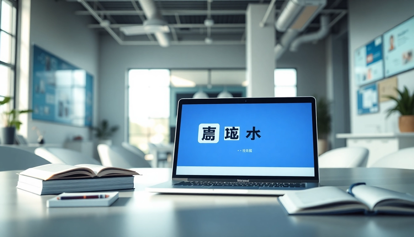 Modern office with 有道 translation tools and digital learning resources.