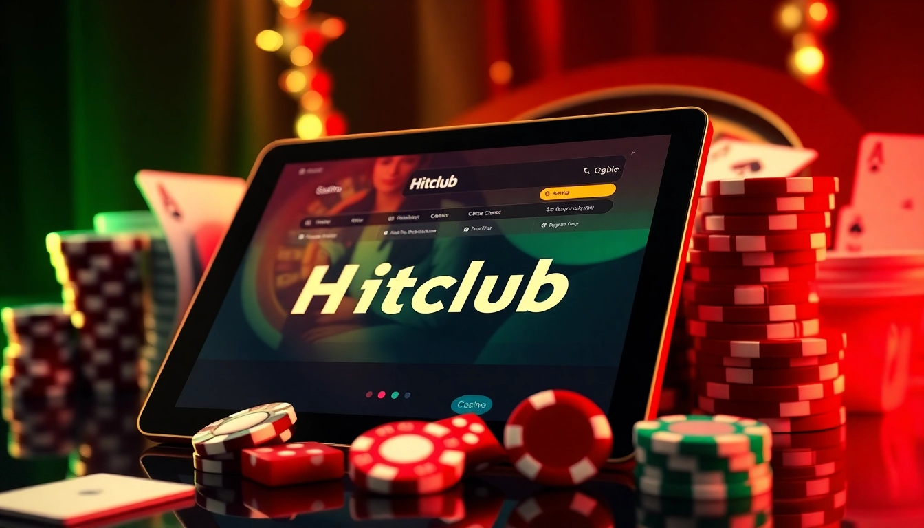 Experience Hitclub's thrilling online casino vibes with vibrant poker chips and roulette elements.