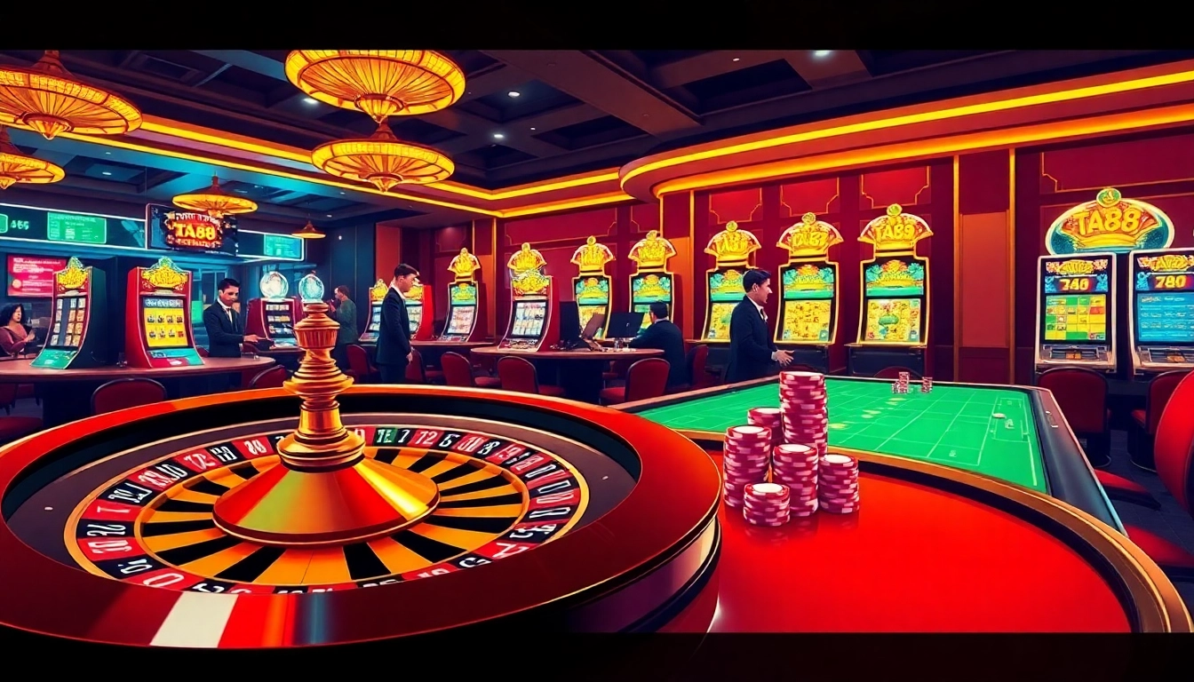 Experience the thrill of online gambling with TA88 in a luxurious casino setting.
