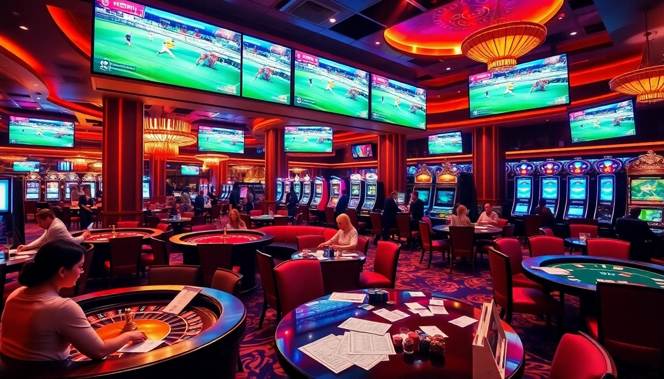 Experience the thrill of truc tiep bong da in a vibrant casino atmosphere with live games and betting excitement.