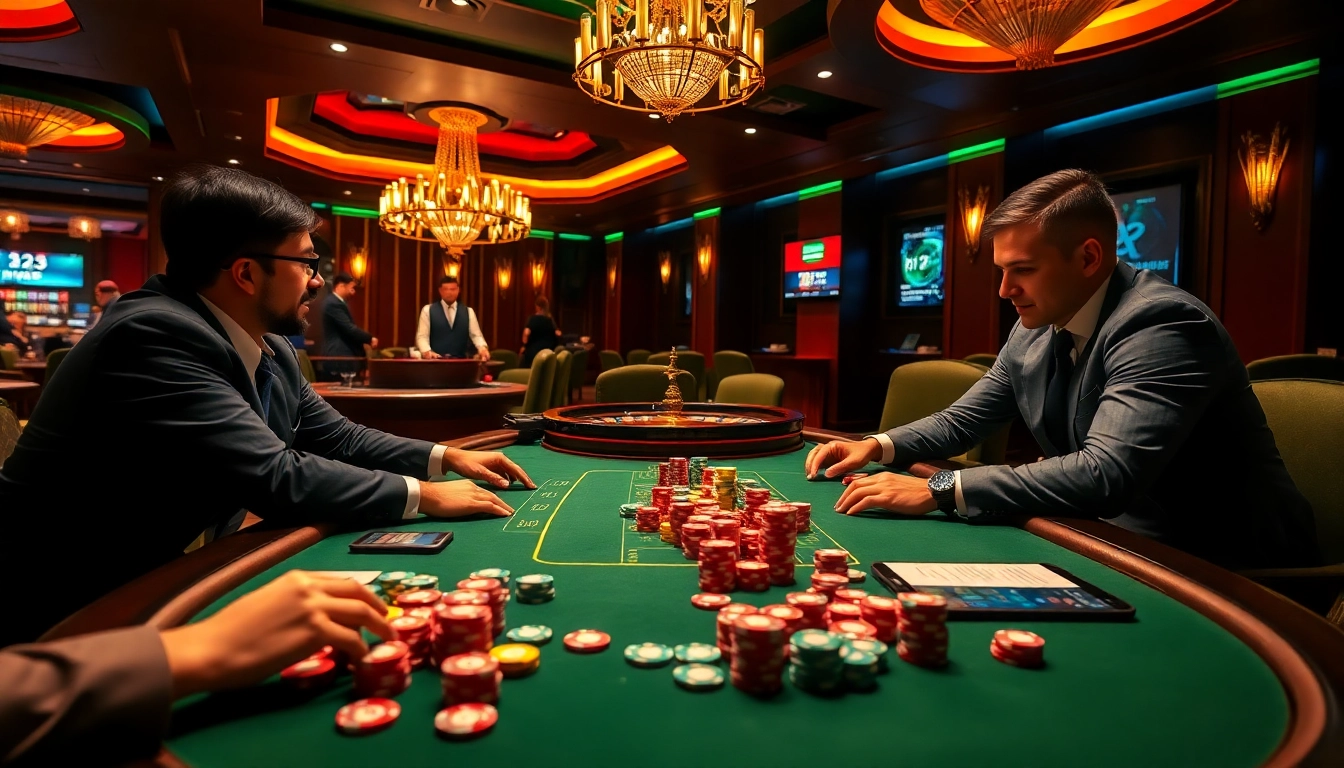 Engage in thrilling online gambling with F8 BET at a vibrant casino scene featuring poker and roulette gameplay.