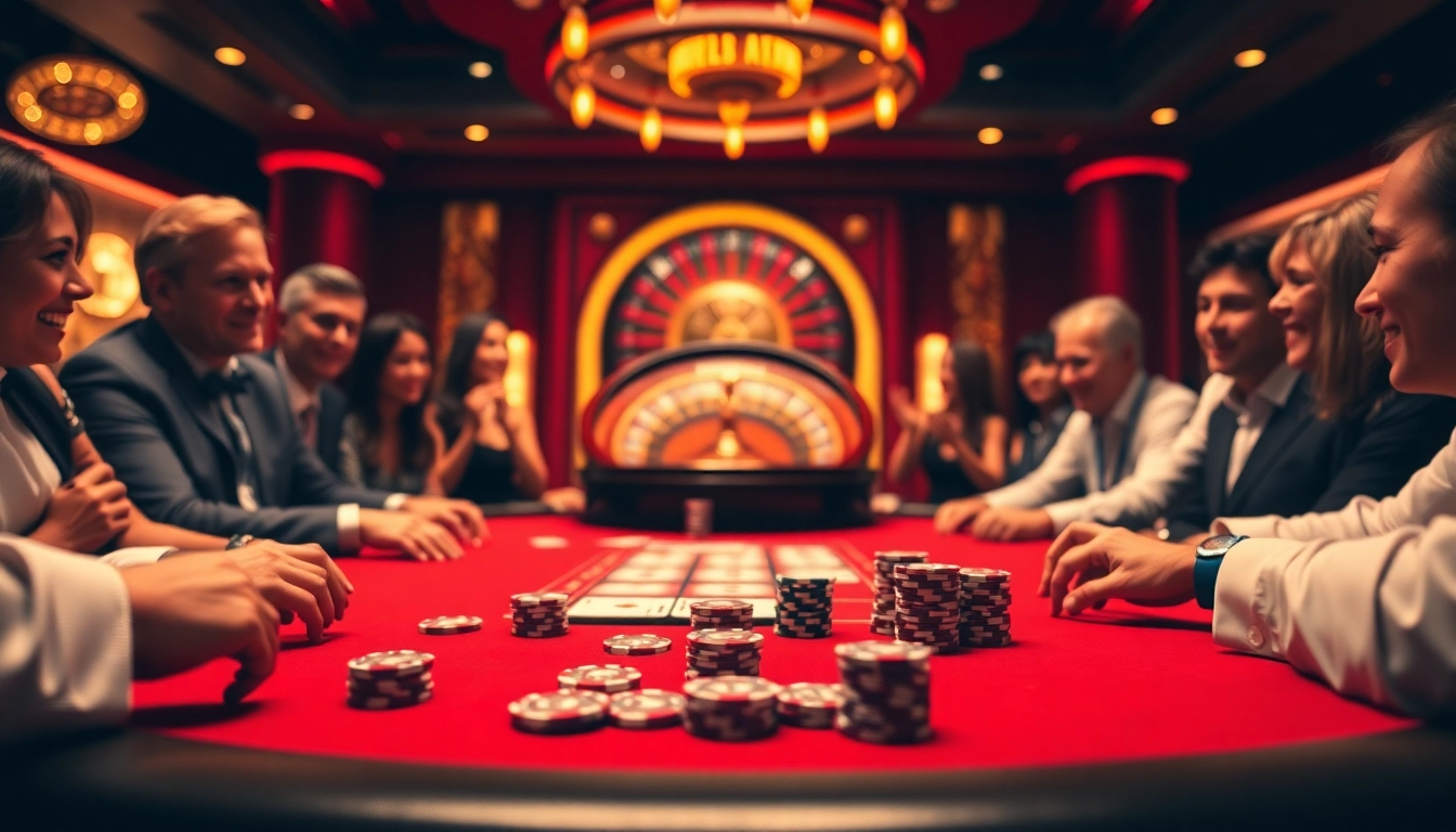 Exciting poker game action at https://sv66.hu.net/ with vibrant casino atmosphere and chips.