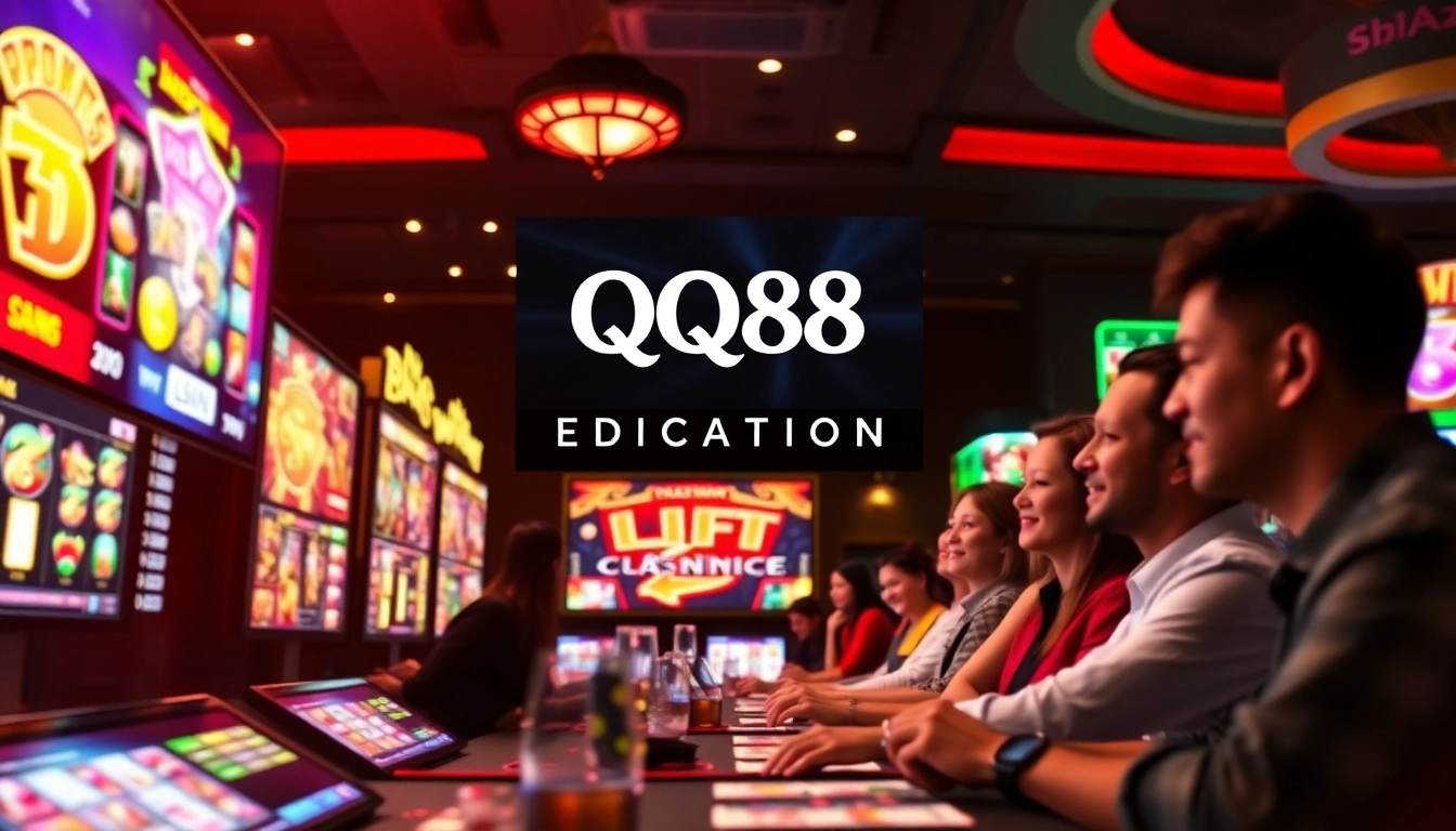 QQ88 Education online casino platform showcasing lively gaming interactions and modern design.
