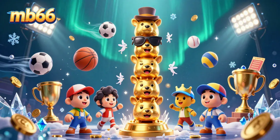 Bet on mb66 with dynamic casino elements surrounded by sports balls and vibrant animation.