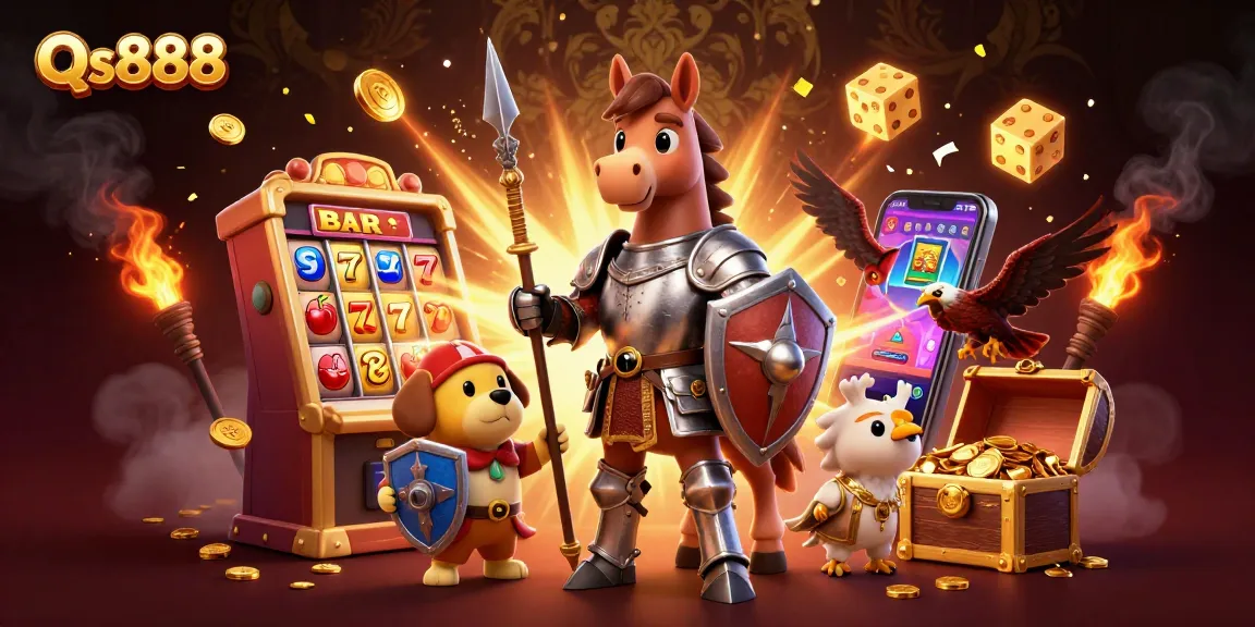 Experience the excitement of Qs888 with vibrant slots and characters in a dynamic online casino scene.