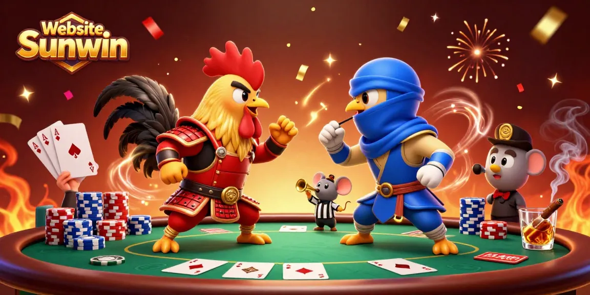 Experience thrilling gameplay at Website Sunwin with dynamic roosters in a dramatic poker scene.