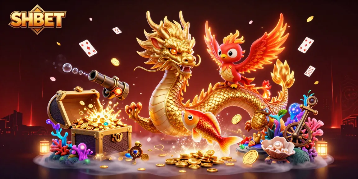 Engage with SHBET's casino adventure featuring a dynamic dragon and phoenix enriching the gambling experience.