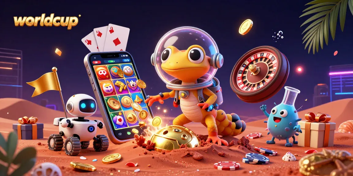 Experience thrilling worldcup gaming with a Martian gecko in a dynamic casino scene.